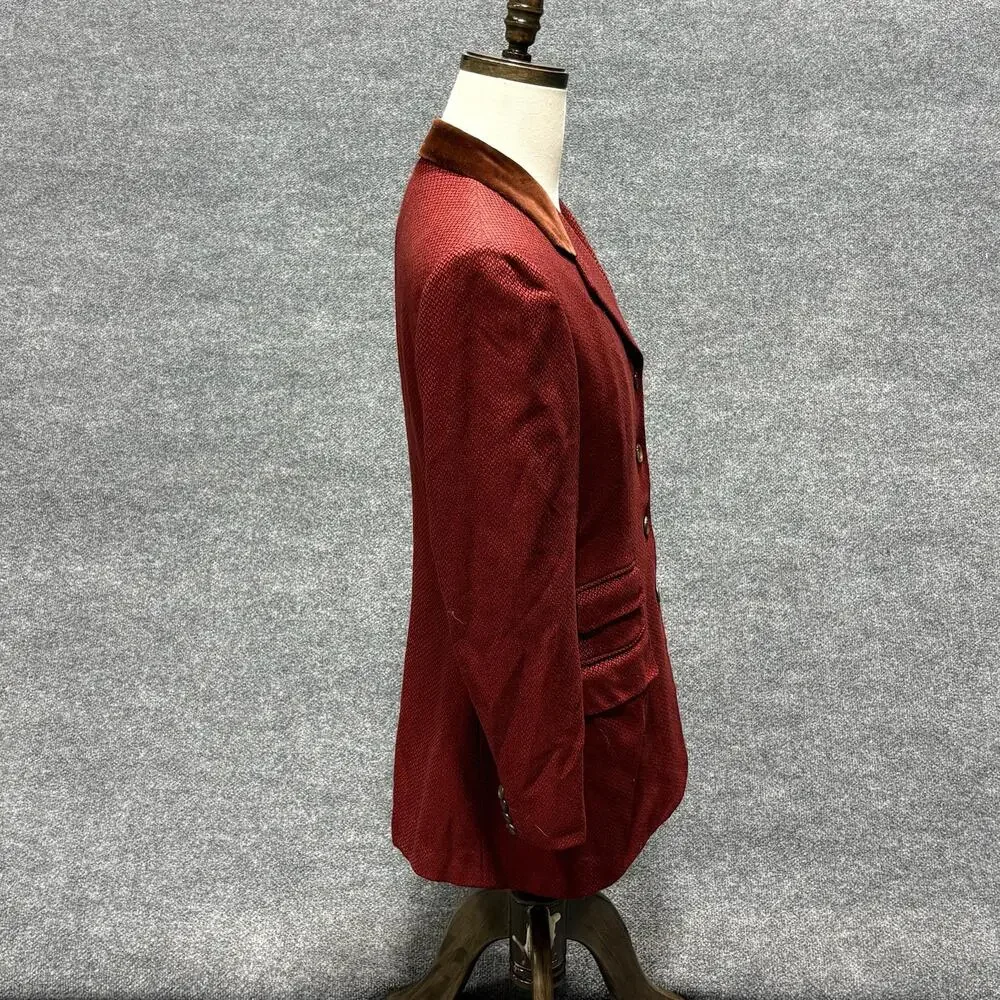 Isaia Blazer Mens IT 48 Red Cashmere Tweed Velvet Collar Sport Coat Made Italy